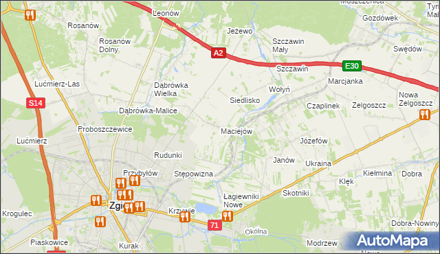 mapa Maciejów gmina Zgierz, Maciejów gmina Zgierz na mapie Targeo