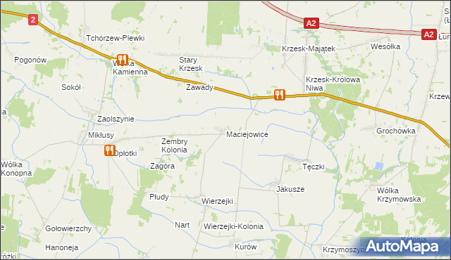 mapa Maciejowice gmina Zbuczyn, Maciejowice gmina Zbuczyn na mapie Targeo