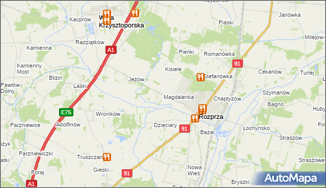 mapa Magdalenka gmina Rozprza, Magdalenka gmina Rozprza na mapie Targeo