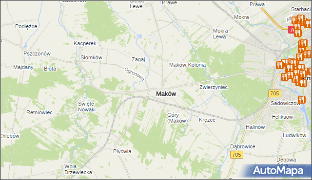 mapa Maków powiat skierniewicki, Maków powiat skierniewicki na mapie Targeo