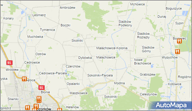 mapa Małachowice, Małachowice na mapie Targeo