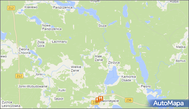 mapa Małe Zanie, Małe Zanie na mapie Targeo