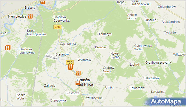 mapa Małęczyn gmina Grabów nad Pilicą, Małęczyn gmina Grabów nad Pilicą na mapie Targeo