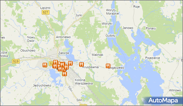 mapa Maliniak gmina Morąg, Maliniak gmina Morąg na mapie Targeo