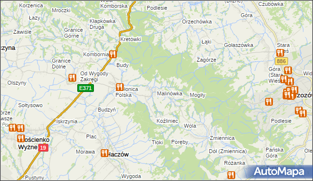 mapa Malinówka gmina Haczów, Malinówka gmina Haczów na mapie Targeo