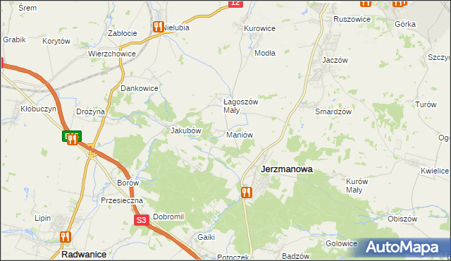 mapa Maniów gmina Jerzmanowa, Maniów gmina Jerzmanowa na mapie Targeo