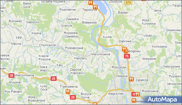 mapa Marcinkowice gmina Chełmiec, Marcinkowice gmina Chełmiec na mapie Targeo