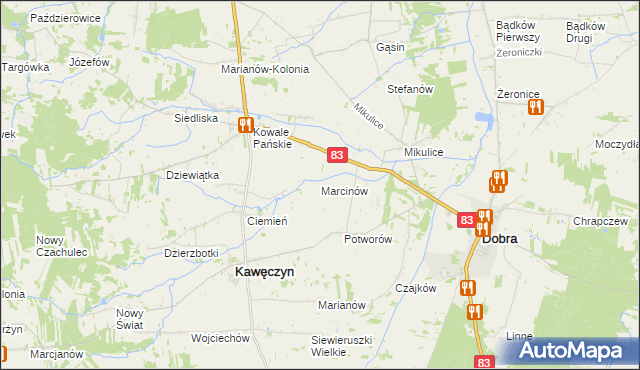 mapa Marcinów gmina Kawęczyn, Marcinów gmina Kawęczyn na mapie Targeo