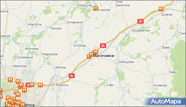 mapa Marcinowice powiat świdnicki, Marcinowice powiat świdnicki na mapie Targeo