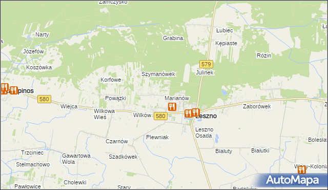 mapa Marianów gmina Leszno, Marianów gmina Leszno na mapie Targeo