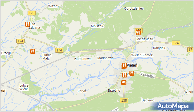mapa Marianowo gmina Wieleń, Marianowo gmina Wieleń na mapie Targeo