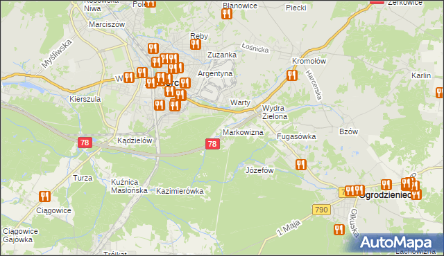 mapa Markowizna gmina Ogrodzieniec, Markowizna gmina Ogrodzieniec na mapie Targeo