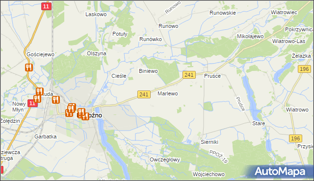 mapa Marlewo gmina Rogoźno, Marlewo gmina Rogoźno na mapie Targeo