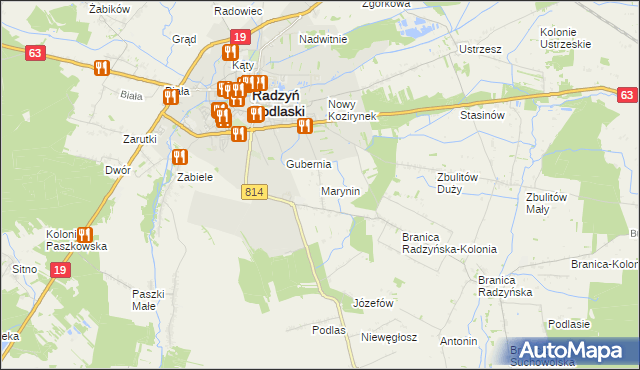 mapa Marynin gmina Radzyń Podlaski, Marynin gmina Radzyń Podlaski na mapie Targeo