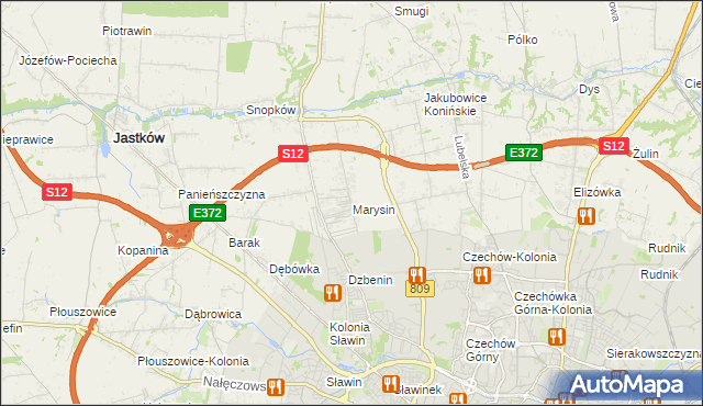 mapa Marysin gmina Jastków, Marysin gmina Jastków na mapie Targeo