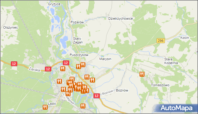 mapa Marysin gmina Żagań, Marysin gmina Żagań na mapie Targeo