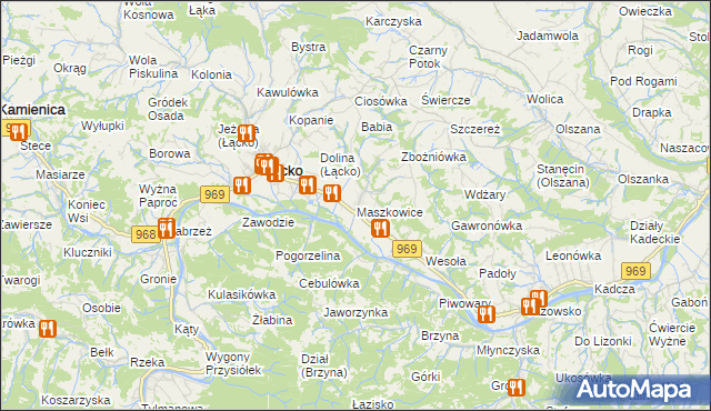 mapa Maszkowice gmina Łącko, Maszkowice gmina Łącko na mapie Targeo