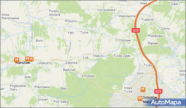 mapa Mazury gmina Raniżów, Mazury gmina Raniżów na mapie Targeo