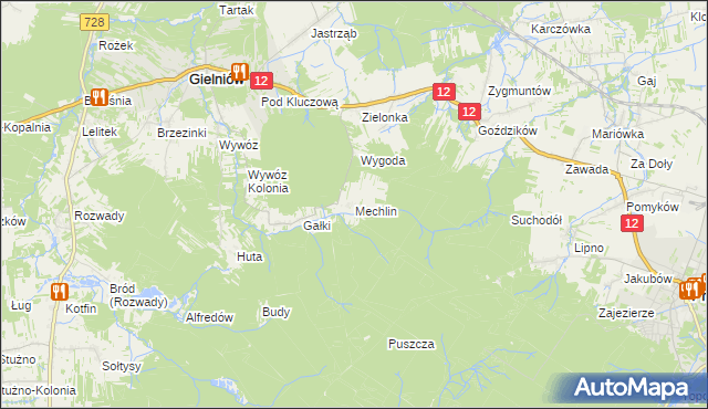 mapa Mechlin gmina Gielniów, Mechlin gmina Gielniów na mapie Targeo