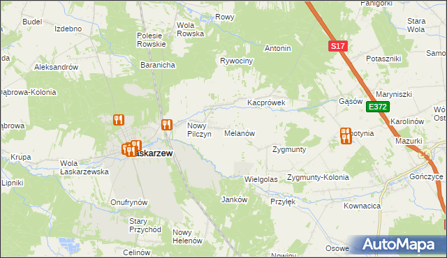 mapa Melanów gmina Łaskarzew, Melanów gmina Łaskarzew na mapie Targeo