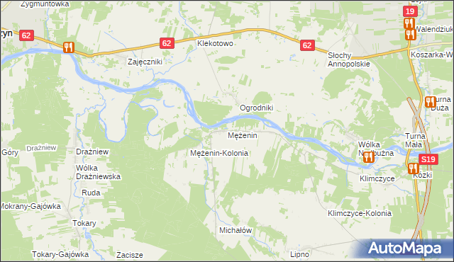 mapa Mężenin gmina Platerów, Mężenin gmina Platerów na mapie Targeo