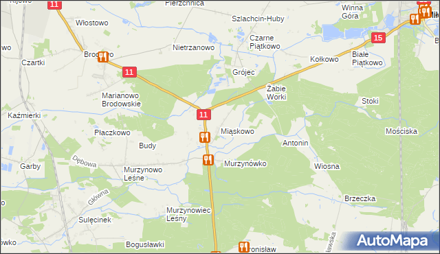 mapa Miąskowo gmina Krzykosy, Miąskowo gmina Krzykosy na mapie Targeo