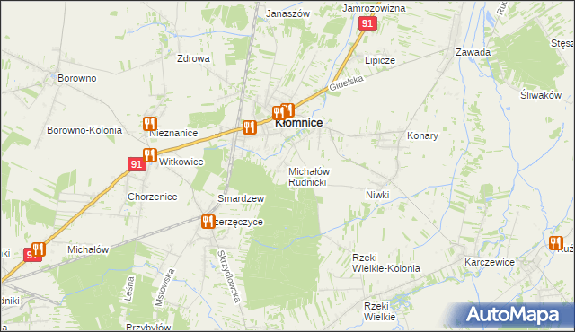 mapa Michałów gmina Kłomnice, Michałów gmina Kłomnice na mapie Targeo