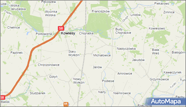 mapa Michałowice gmina Kowiesy, Michałowice gmina Kowiesy na mapie Targeo
