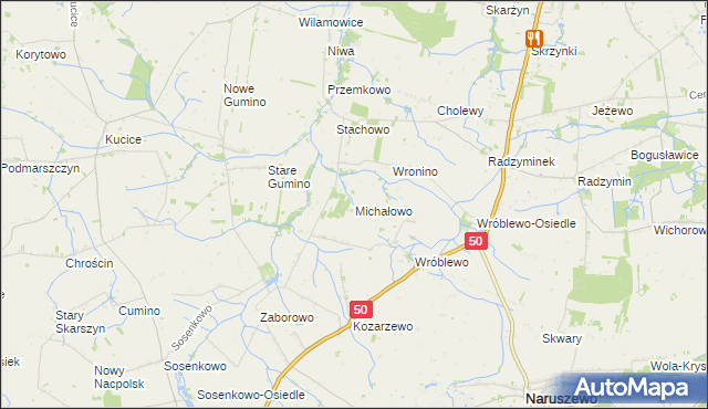 mapa Michałowo gmina Naruszewo, Michałowo gmina Naruszewo na mapie Targeo