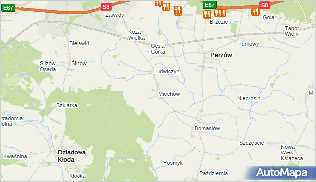 mapa Miechów gmina Perzów, Miechów gmina Perzów na mapie Targeo