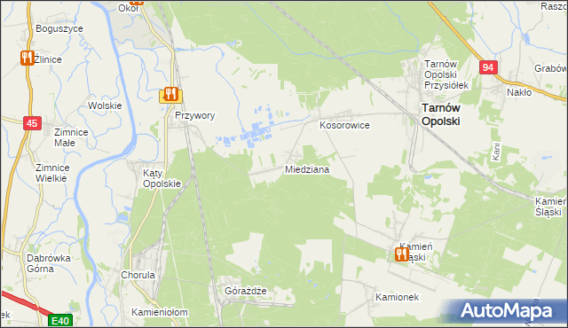 mapa Miedziana gmina Tarnów Opolski, Miedziana gmina Tarnów Opolski na mapie Targeo