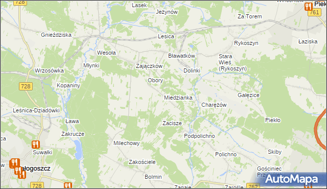 mapa Miedzianka gmina Chęciny, Miedzianka gmina Chęciny na mapie Targeo