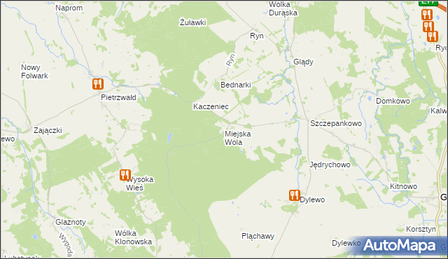 mapa Miejska Wola gmina Ostróda, Miejska Wola gmina Ostróda na mapie Targeo