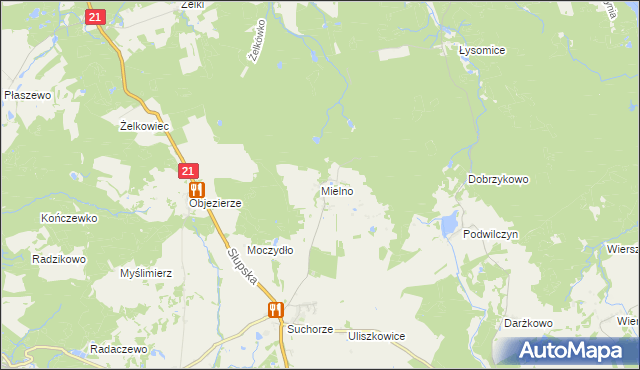 mapa Mielno gmina Dębnica Kaszubska, Mielno gmina Dębnica Kaszubska na mapie Targeo