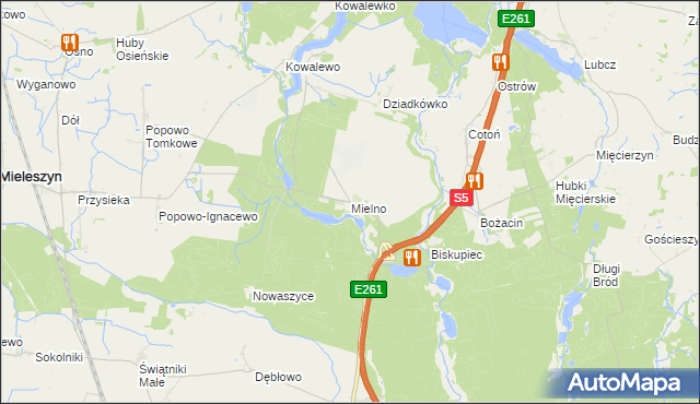 mapa Mielno gmina Mieleszyn, Mielno gmina Mieleszyn na mapie Targeo