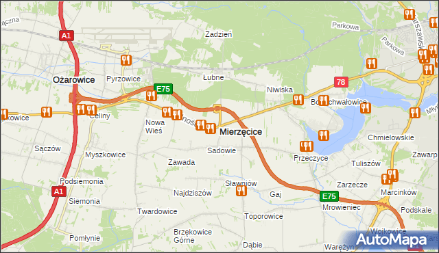 mapa Mierzęcice, Mierzęcice na mapie Targeo
