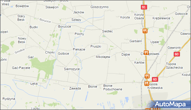 mapa Mikołajew gmina Łęczyca, Mikołajew gmina Łęczyca na mapie Targeo