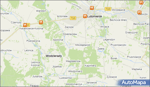 mapa Mikołajewice gmina Lutomiersk, Mikołajewice gmina Lutomiersk na mapie Targeo