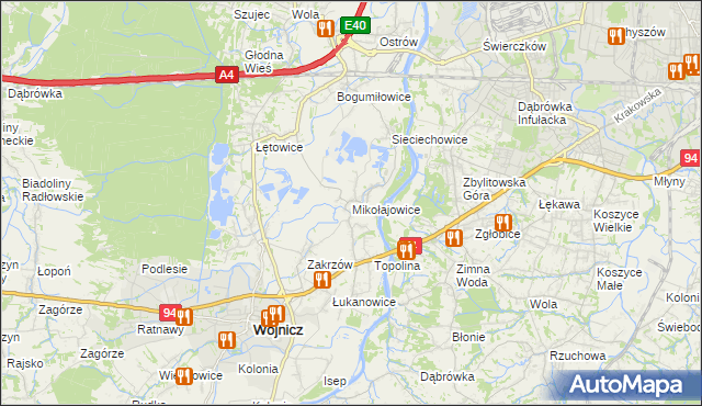 mapa Mikołajowice gmina Wierzchosławice, Mikołajowice gmina Wierzchosławice na mapie Targeo