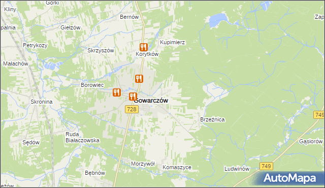 mapa Miłaków gmina Gowarczów, Miłaków gmina Gowarczów na mapie Targeo