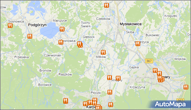 mapa Miłków gmina Podgórzyn, Miłków gmina Podgórzyn na mapie Targeo