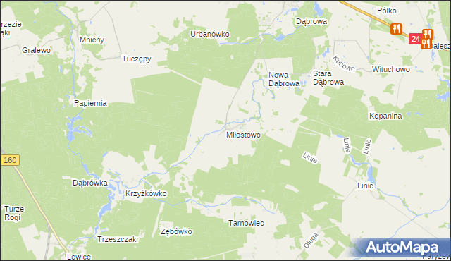 mapa Miłostowo gmina Kwilcz, Miłostowo gmina Kwilcz na mapie Targeo