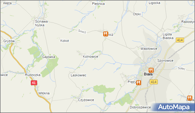 mapa Miłowice gmina Biała, Miłowice gmina Biała na mapie Targeo