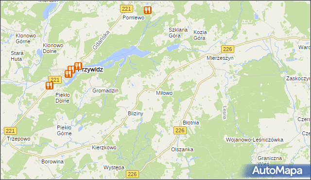 mapa Miłowo gmina Przywidz, Miłowo gmina Przywidz na mapie Targeo