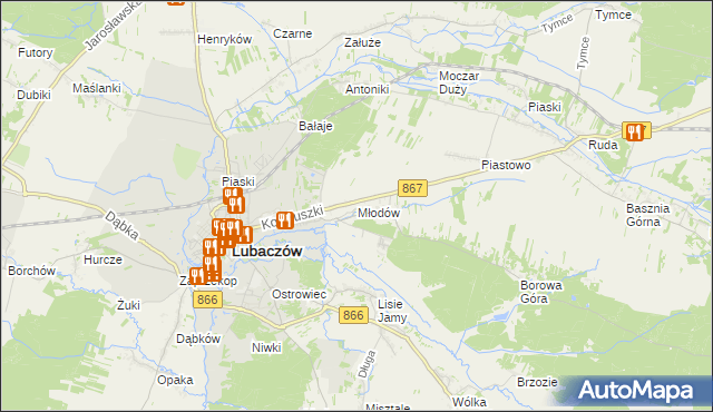 mapa Młodów gmina Lubaczów, Młodów gmina Lubaczów na mapie Targeo