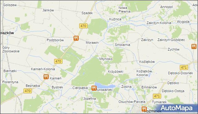 mapa Młynisko gmina Koźminek, Młynisko gmina Koźminek na mapie Targeo