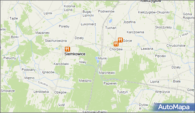 mapa Młynki gmina Siemkowice, Młynki gmina Siemkowice na mapie Targeo