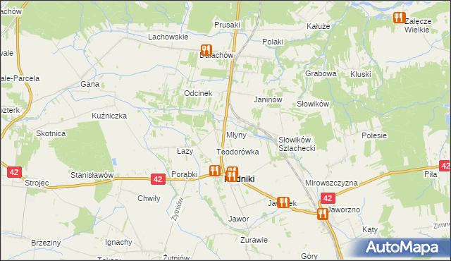 mapa Młyny gmina Rudniki, Młyny gmina Rudniki na mapie Targeo