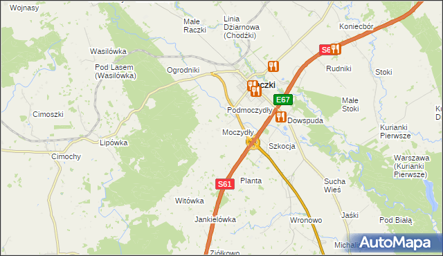 mapa Moczydły gmina Raczki, Moczydły gmina Raczki na mapie Targeo