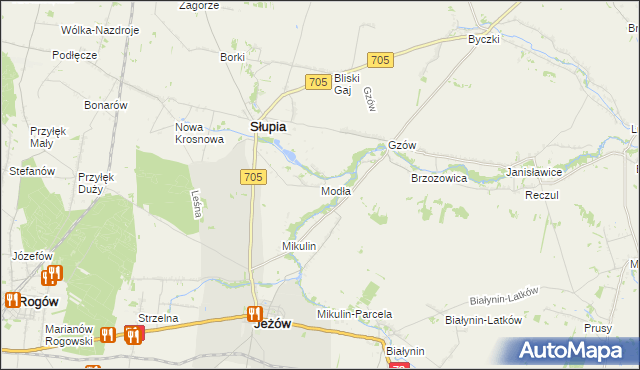 mapa Modła gmina Słupia, Modła gmina Słupia na mapie Targeo